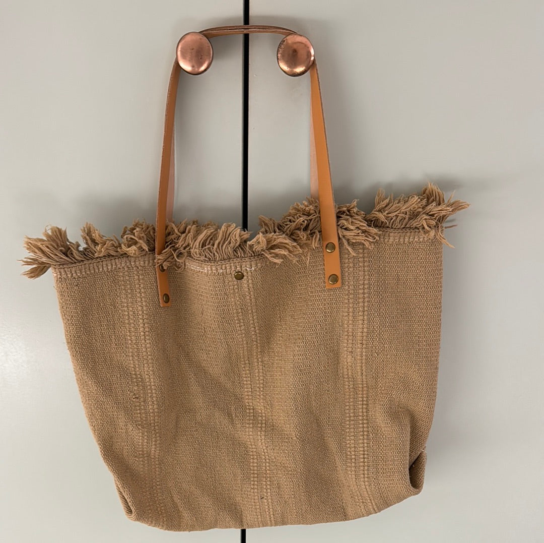 Canvas with Leather Frayed Edges Tote