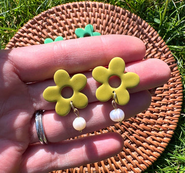 Floral Statement Dangly Earrings with pearl