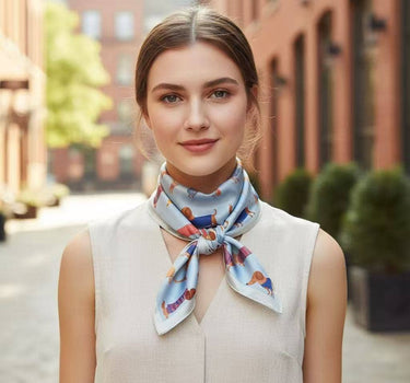 70 x 70 square scarf polyester silk effect small dog pattern