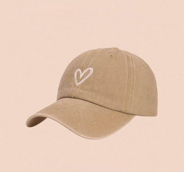 Washed denim-effect cap with heart motif