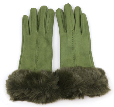 Olive faux suede and faux fur cuff gloves