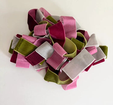Blush rose, Silver grey, Burgundy and moss. Velvet Ribbon Chain