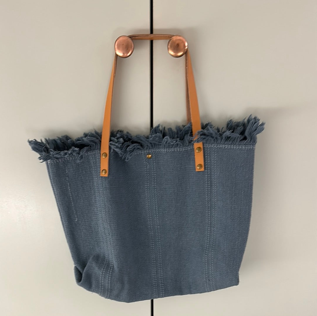 Canvas with Leather Frayed Edges Tote