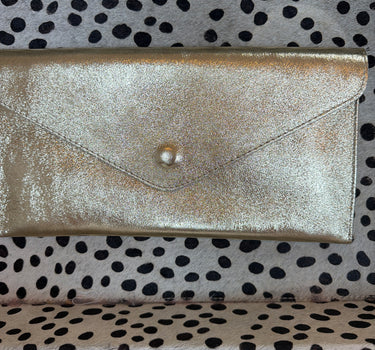 Metallic Leather Envelope Clutch
