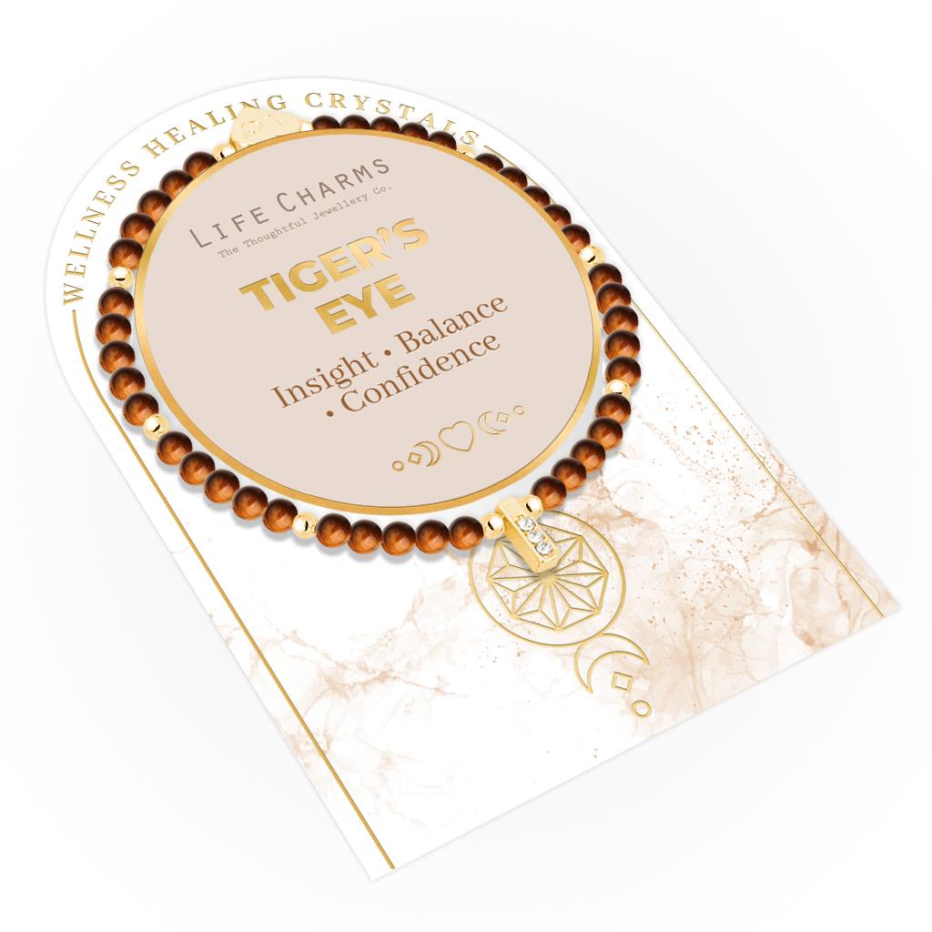 Tiger&#39;s Eye &amp; gold beads healing crystals bracelet