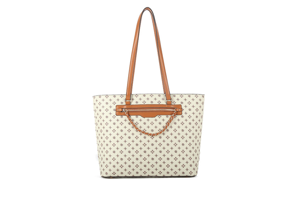 Patterned tote bag in brown