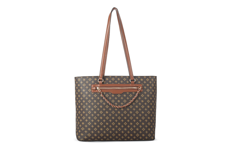 Patterned tote bag in brown