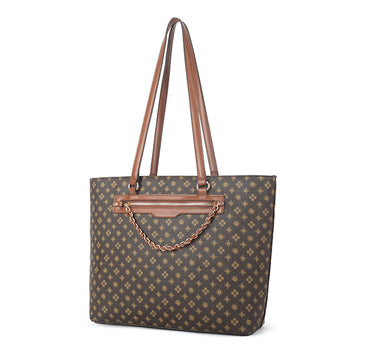 Patterned tote bag in brown