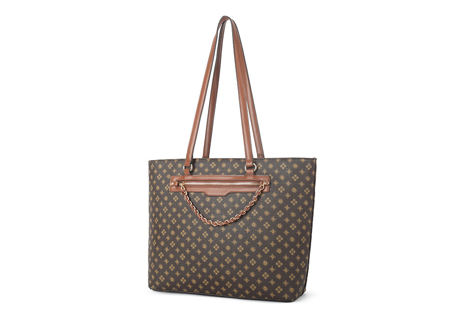 Patterned tote bag in brown