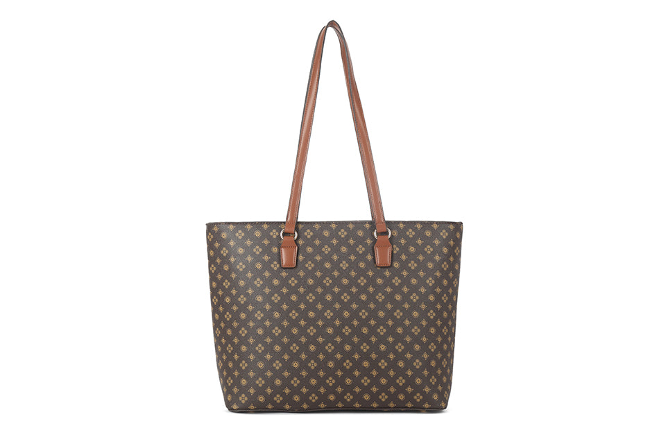 Patterned tote bag in brown