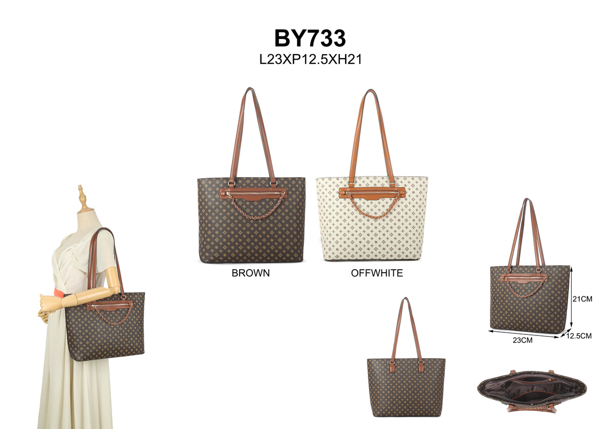 Patterned tote bag in brown
