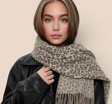 Cheetah Print Wool Blend Winter Scarf
