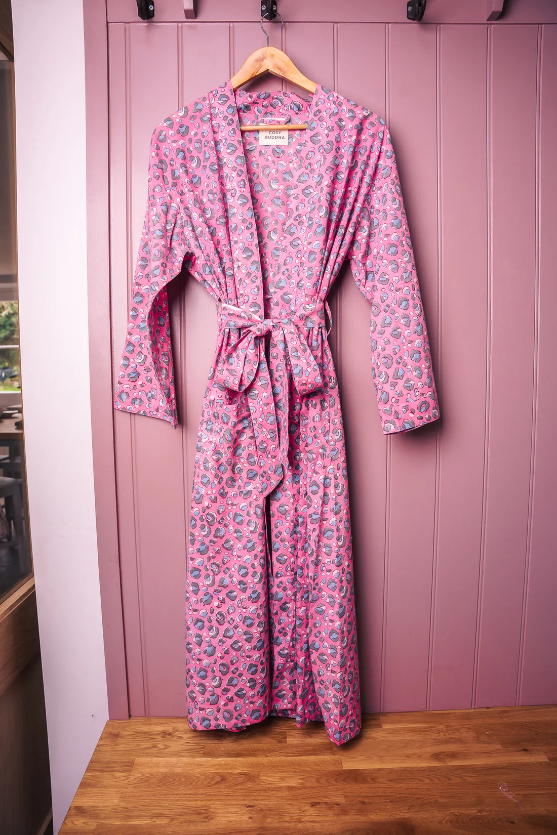 Cotton Block Printed Dressing Gown pink leopard print