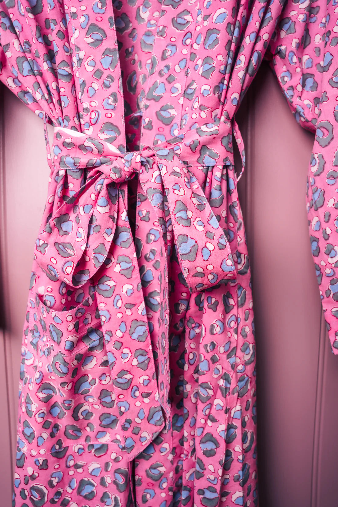 Cotton Block Printed Dressing Gown pink leopard print