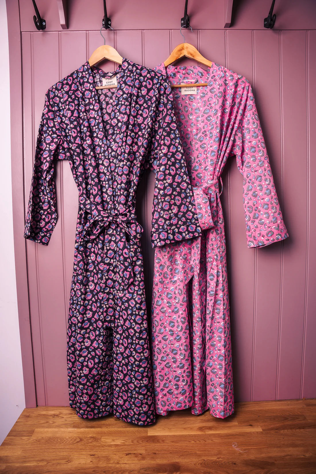 Cotton Block Printed Dressing Gown noir leopard