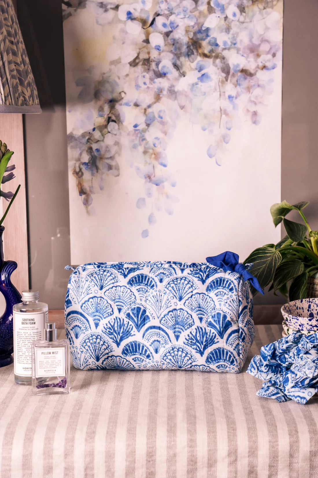 Hand Block Printed Wash Bags..blue shells