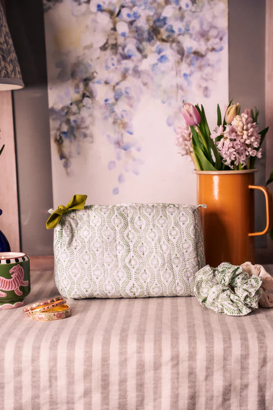 Hand Block Printed Wash Bag green vine
