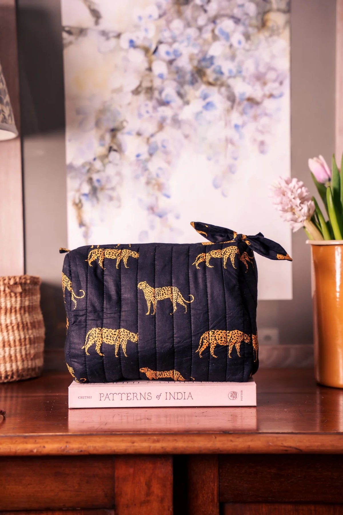 Hand Block Printed Wash Bags..black cheetah m