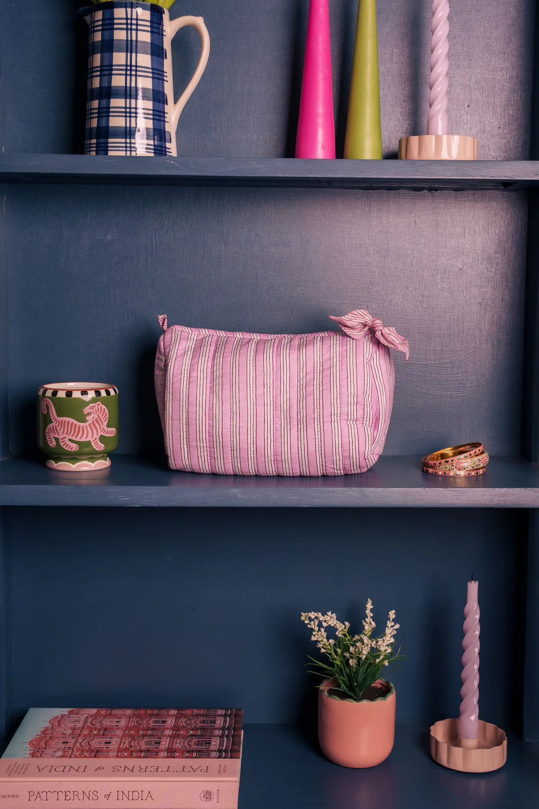 Hand Block Printed Wash Bags rose stripe