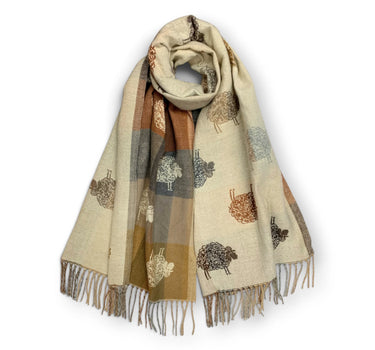 Sheep Reversible Wool Blend Winter Scarf