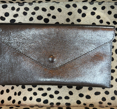 Metallic Leather Envelope Clutch
