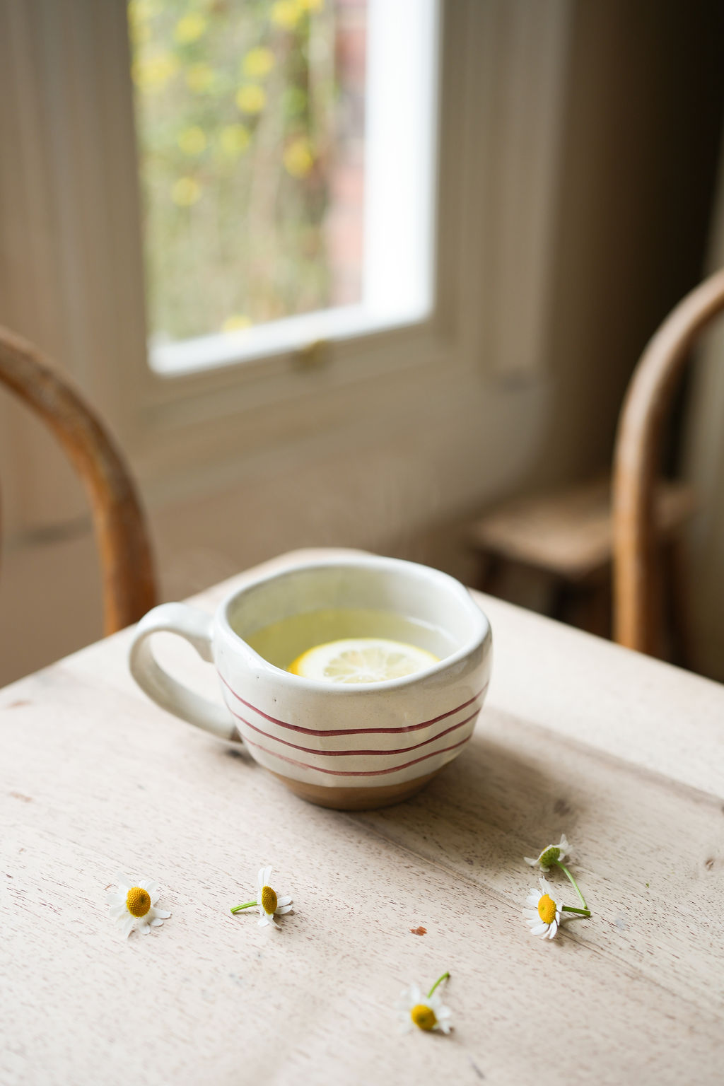 Hand painted breton stripe tea cup - brick