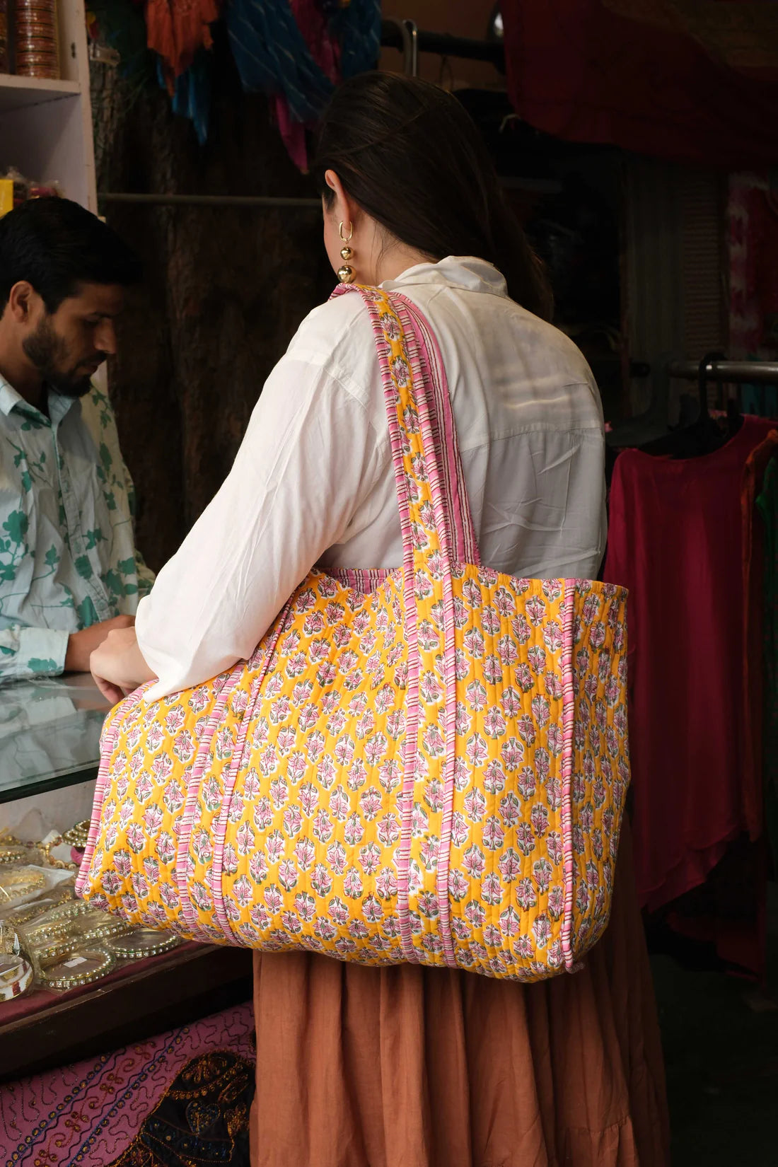 Saffron Floral Block Print Tote