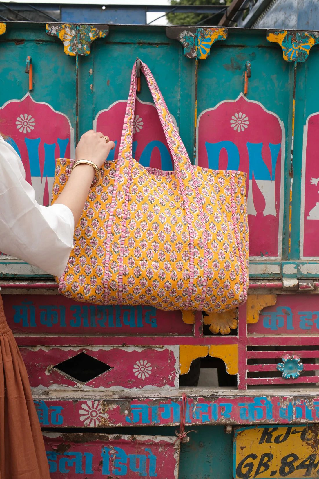 Saffron Floral Block Print Tote