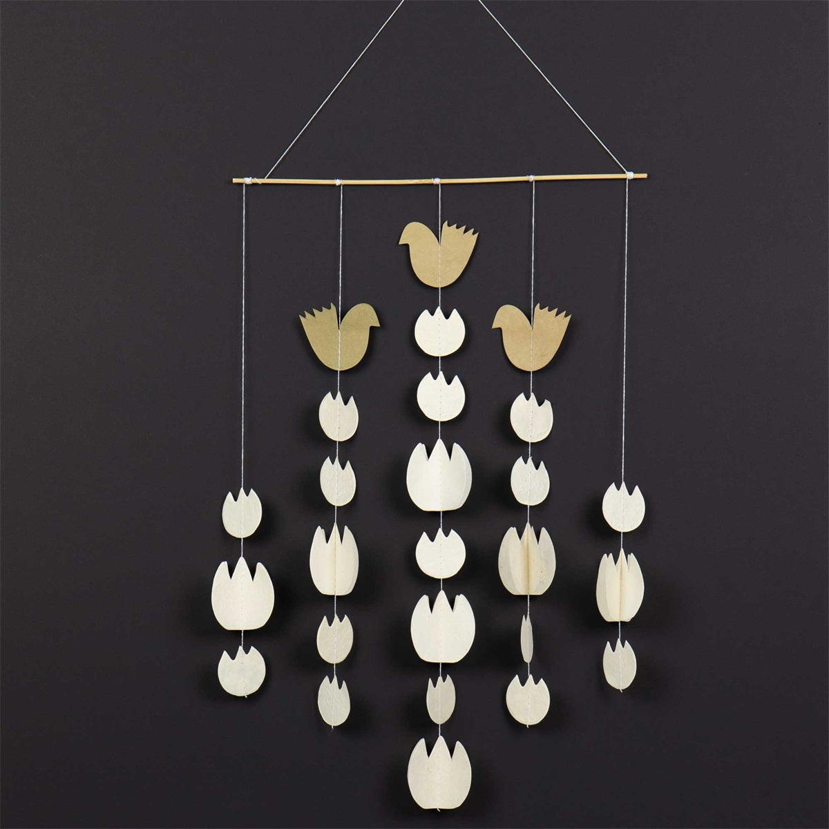 WHITE TULIP WITH GOLDEN BIRDS Mobile