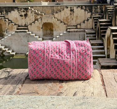 Pink Sprig Block Print Duffle Bag