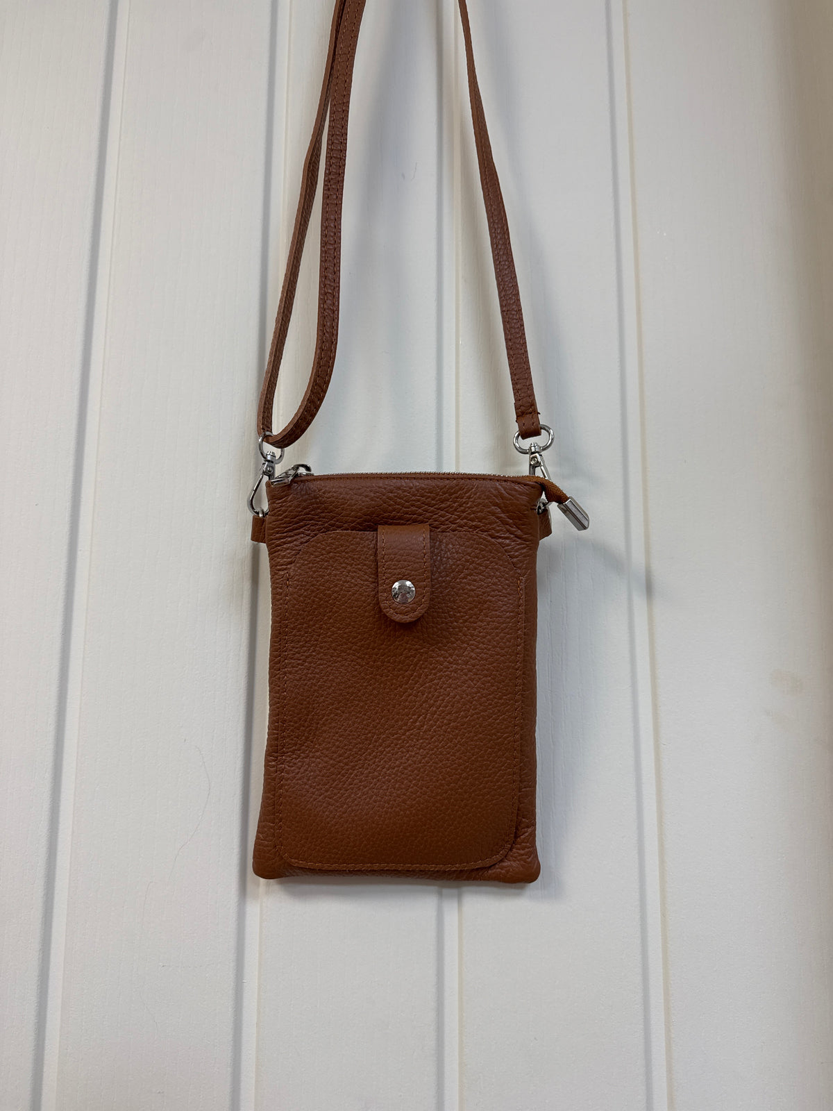 Leather Flat Crossbody with Front Pocket