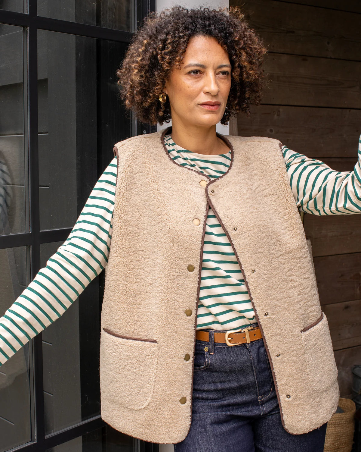 Fleur Stripe Top | Evergreen/Cream