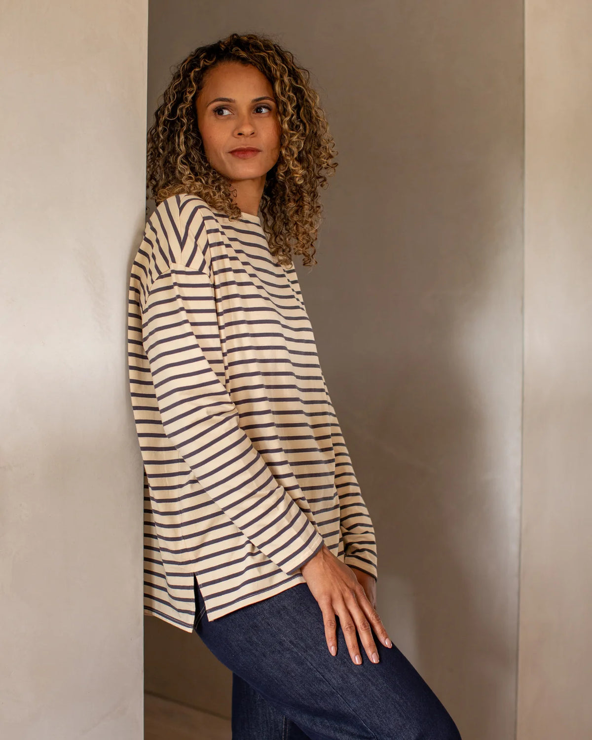 Bryony Stripe Top | Grey/Cream