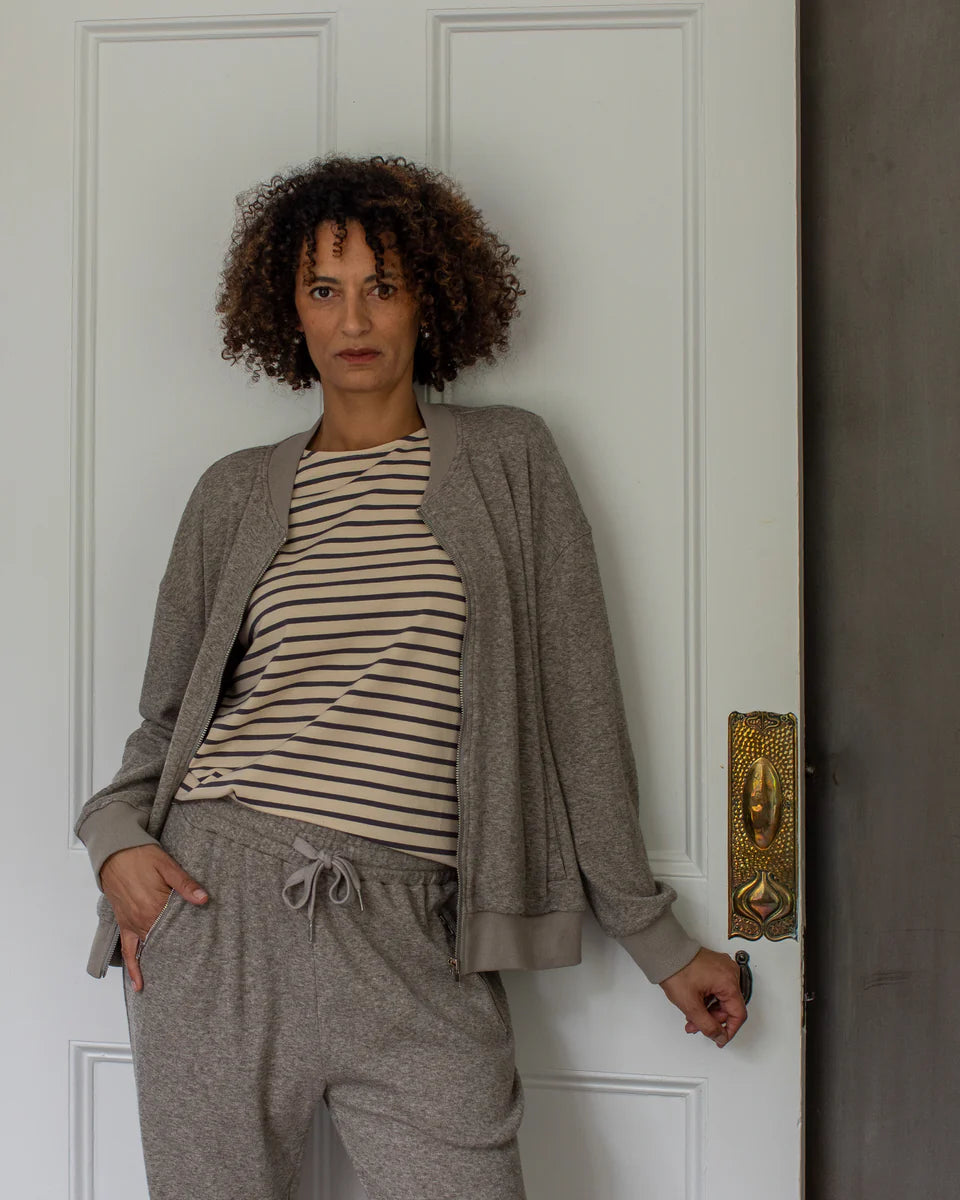 Fleur Stripe Top | Grey/Cream