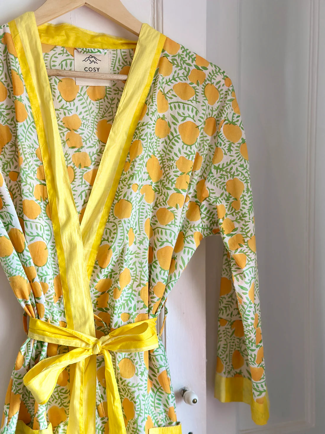 Cotton Block Printed Dressing Gown lemon