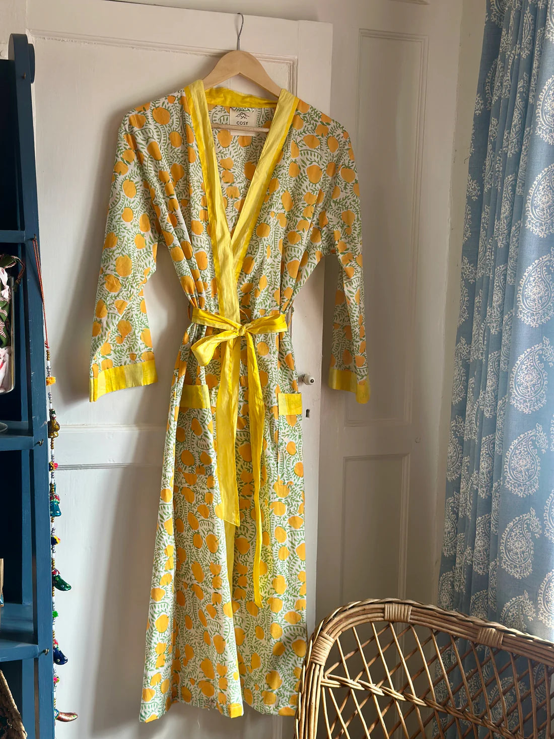 Cotton Block Printed Dressing Gown lemon