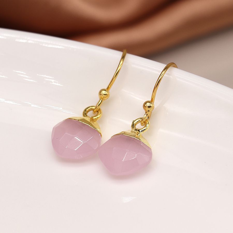 14K Gold plated pink glass drop earrings