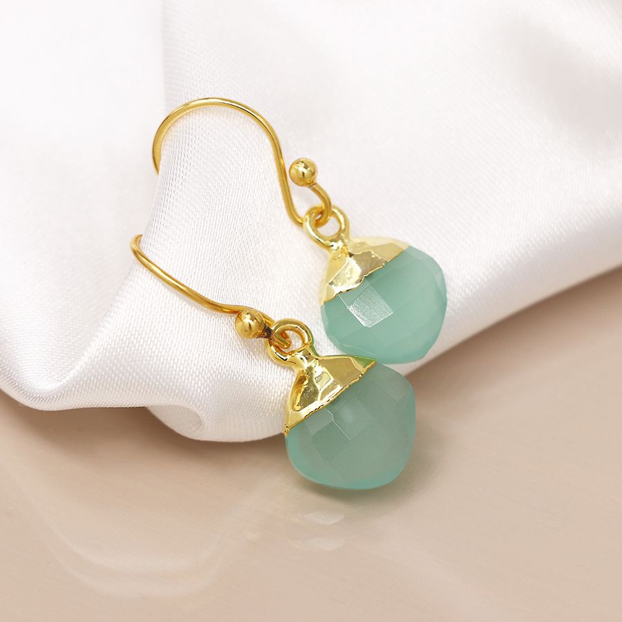 14K Gold plated aqua glass drop earrings