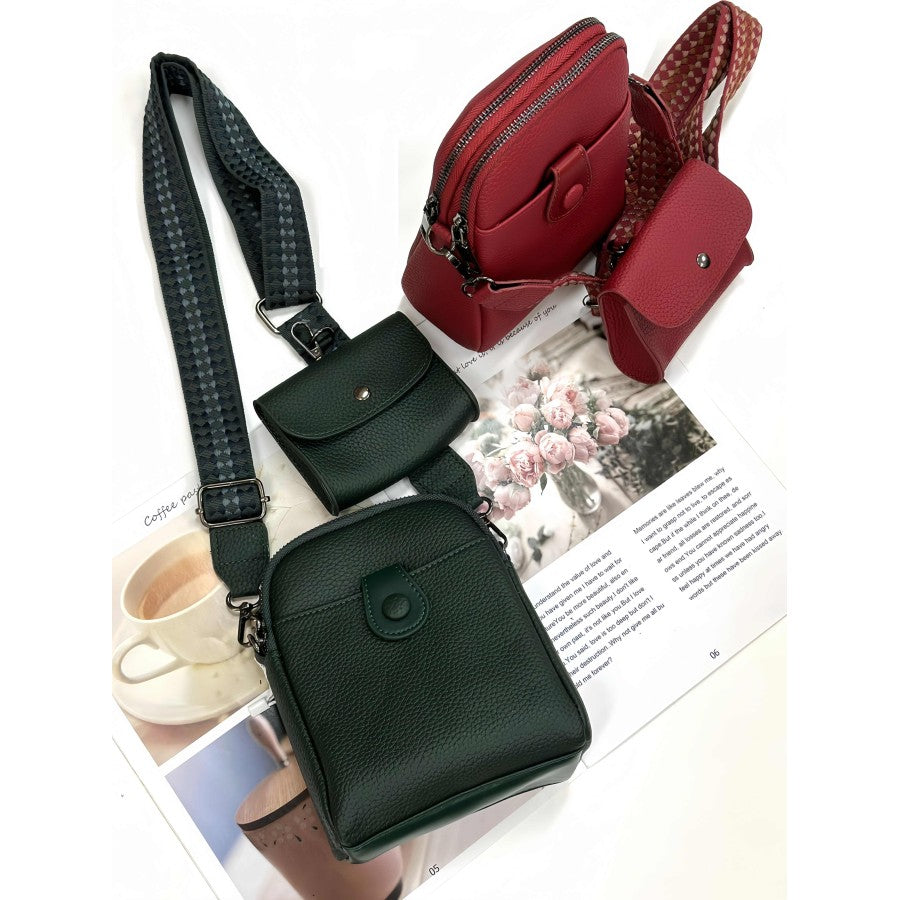 Vertical Small Double Zip Crossbody with Purse