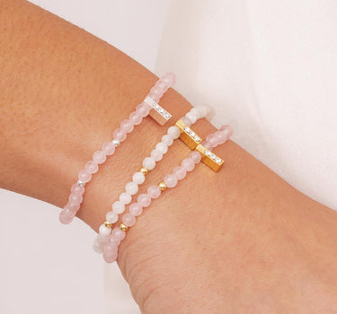 Rose Quartz & silver beads healing crystals bracelet