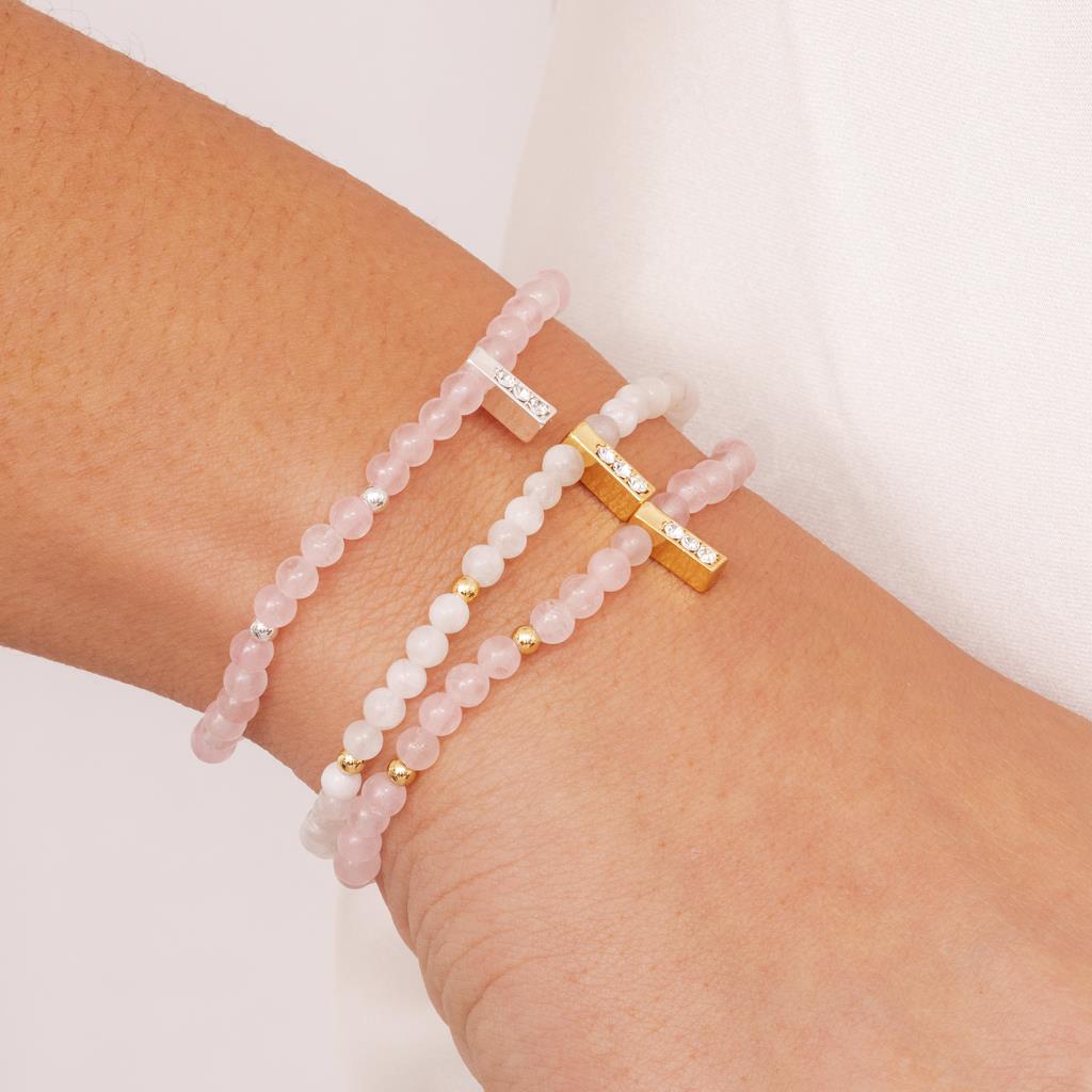 Rose Quartz &amp; silver beads healing crystals bracelet