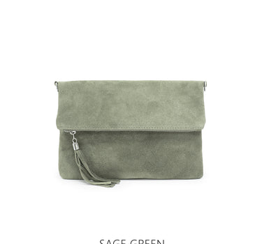 Foldover Plain Suede Leather Clutch