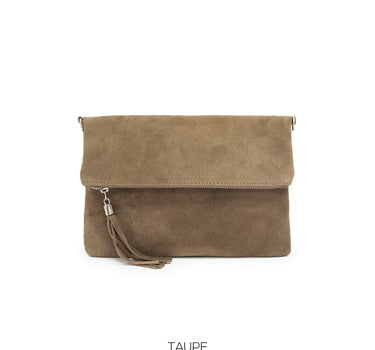 Foldover Plain Suede Leather Clutch