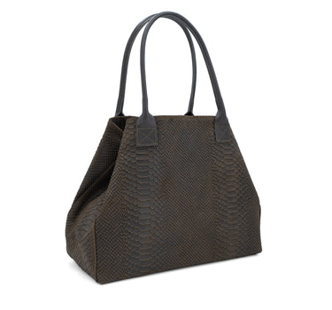 Suede Snake Print Leather Wide Tote