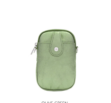 Metallic Leather Front Pocket Phone Pouch Crossbody