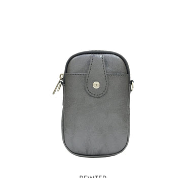 Metallic Leather Front Pocket Phone Pouch Crossbody