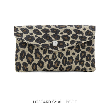 Large Suede Leather Button Purse Animal Print