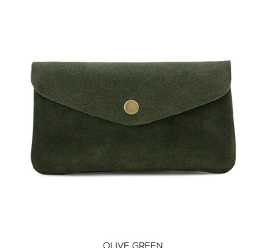 Large Suede Leather Button Purse