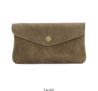 Large Suede Leather Button Purse