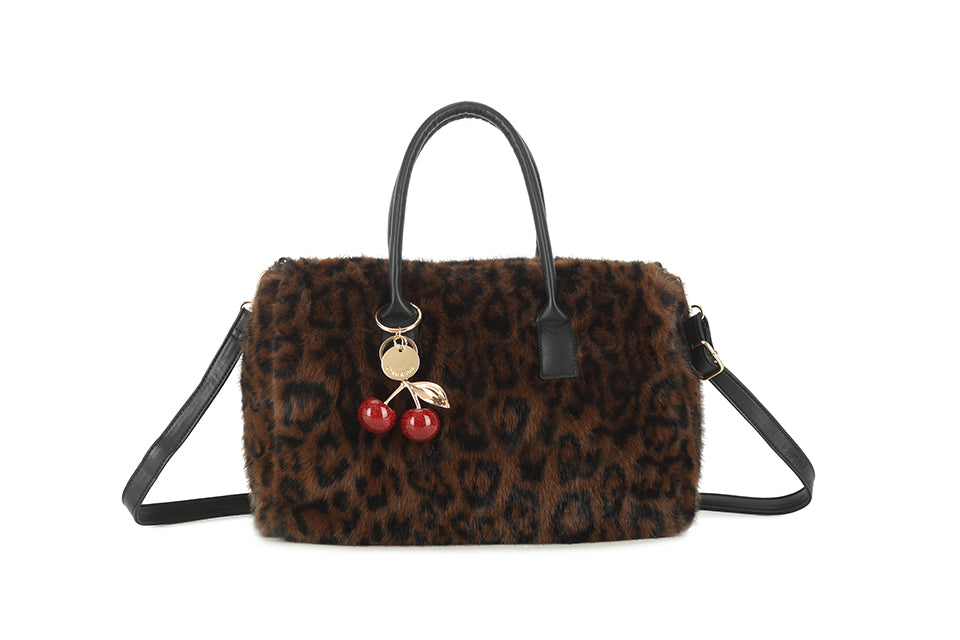 Fur leopard print bag